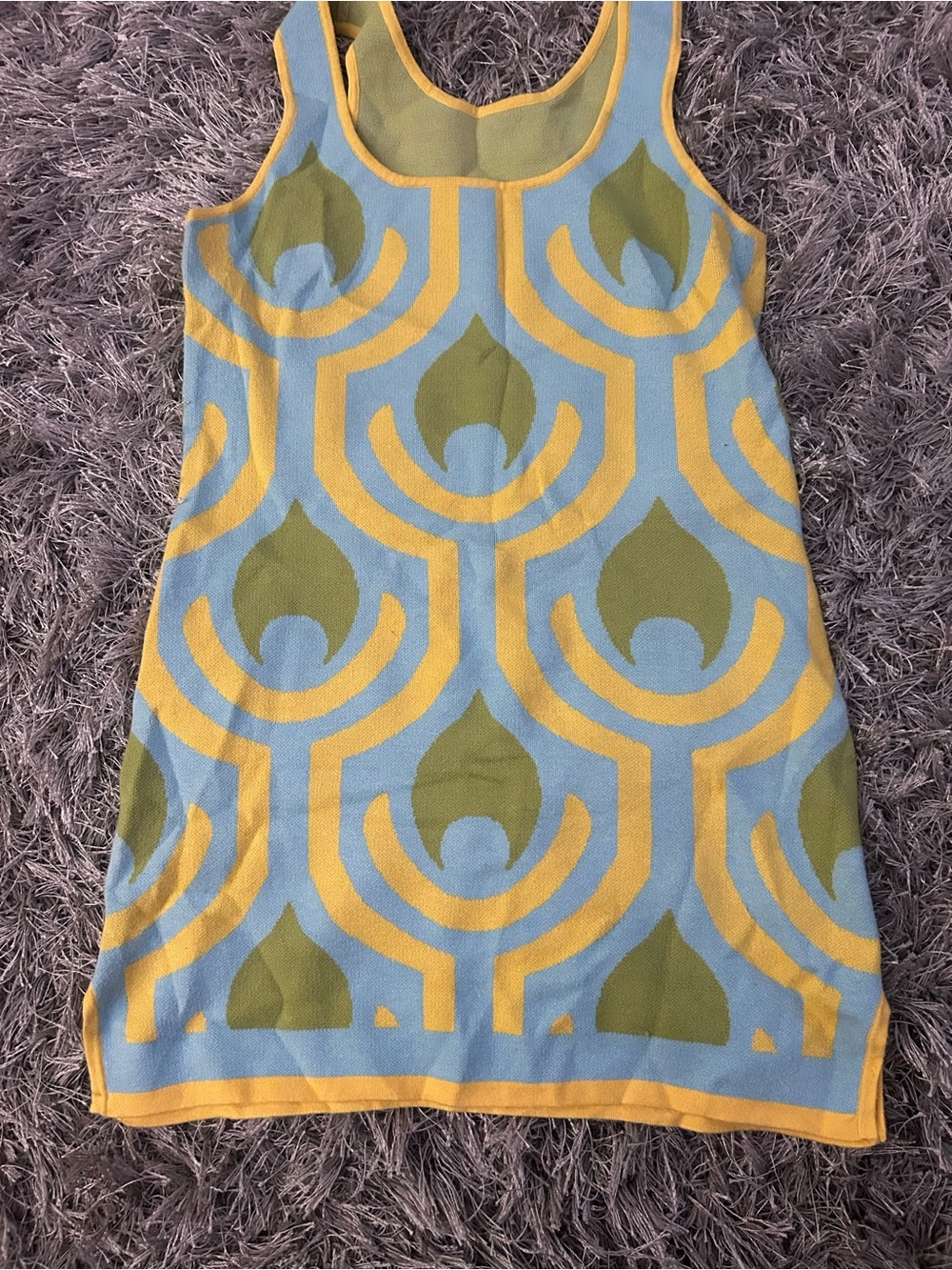 SHEIN Blue, Yellow & Olive Geometric Knit Tank Dress